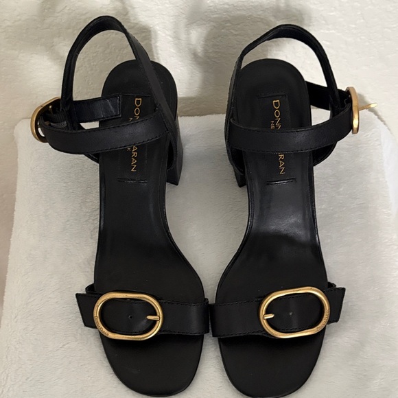 Donna Karan Black Heels with Gold Buckles Size 8 - Picture 2 of 8